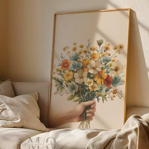 Farmhouse Botanical Print, Wildflower Artwork, Modern Plant Art Print, Floral Bouquet Poster