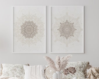 Minimalist Mandala Poster, Neutral Boho Wall Decor, Beige Mandala Digital Print, Minimalist Boho Piece Art