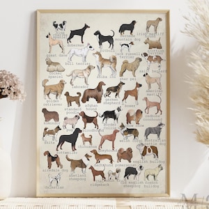 Impression d'affiche de races de chiens, art mural chien numérique, art imprimable races de chiens, impression d'art chien vintage