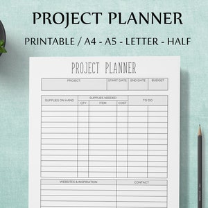 Project Planner Printable: Task Timeline Tracker, Work Productivity (A4/A5/Letter/Half Size)