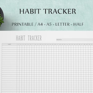 Rastreador de hábitos mensal minimalista para impressão: Desafio de 30 dias (download digital de JPEGs A4/A5/Carta/Meio tamanho)