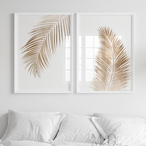Golden Palm Leaf Print: Boho Tropical Wall Art Set of 2 (Digital Download)