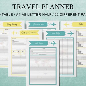 Travel Planner Printable: Vacation Itinerary, Budget, Journal (22 Pages)