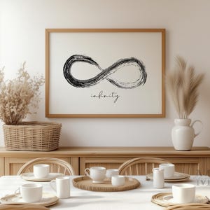 Impressão artística minimalista do símbolo do infinito: linha preta, pôster da eternidade (download digital)
