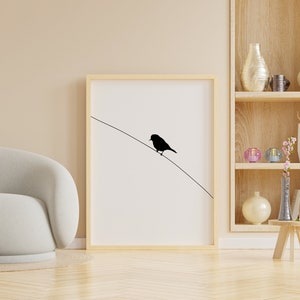 Arte de pared de gorrión, arte minimalista de un pájaro, descarga de impresión de gorrión, obra de arte de pájaro en blanco y negro, póster de pájaro de una línea