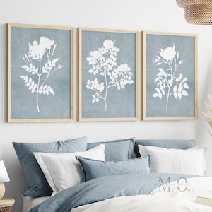 Light Blue Floral Print Set: Farmhouse Bedroom Wall Art (Digital Download)