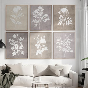 Farmhouse Floral Art Print: Beige Botanical Illustration (Digital Download, set of 6)