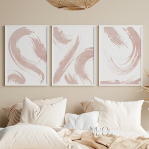 Minimalist Modern Wall Art, Pink Abstract Print, Bedroom Gallery Wall, Abstract Print Set of 3, Pink Bedroom Decor