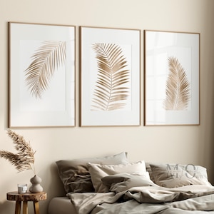 Gold Palm Leaf Print: Minimalist Tropical Wall Art (Digital Download set of 3)