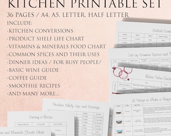 Kitchen Organization and Storage, Vitamins and Minerals Table, Spices Guide Printable, Smoothie Recipe