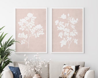 Pink Floral Art Print, Botanical Poster Set of 2, Pink Bedroom Wall Decor, Floral Gallery Wall Art