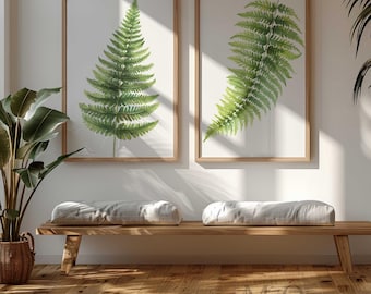 Fern Wall Art Set of 2: Green Botanical Leaf Prints (Digital Download)