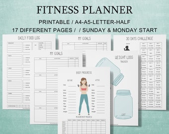Fitness Planner Printable, Weight Loss Progress, Health Care Planner, Workout Plan for Women