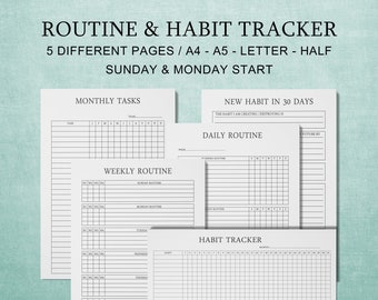 Daily Routine Checklist, Habit Tracker Printable, Weekly Routine Chart, Daily Habit Planner