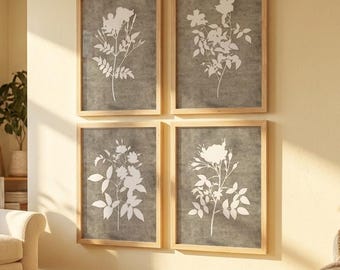 Modern Farmhouse Floral Print Set of 4: Earthy Wall Art for Neutral Home