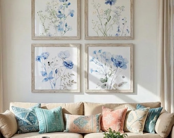 Minimalist Wildflower Print Set of 4: Square Botanical Wall Art (Digital Download)