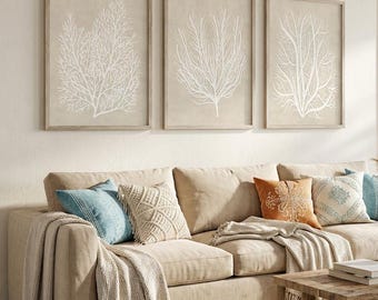 Küsten Korallen Print 3er Set: Boho Beach Neutrale Wandkunst zum sofortigen Download