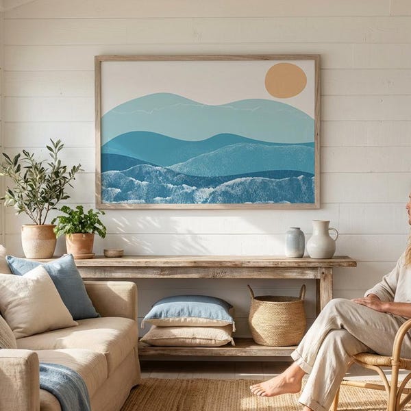 Abstract Beach Print Horizontal: Coastal Seascape Wall Art, Digital Download