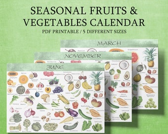 Seasonal Produce Calendar: Fruits & Vegetables, Growing Seasons (Digital Download)