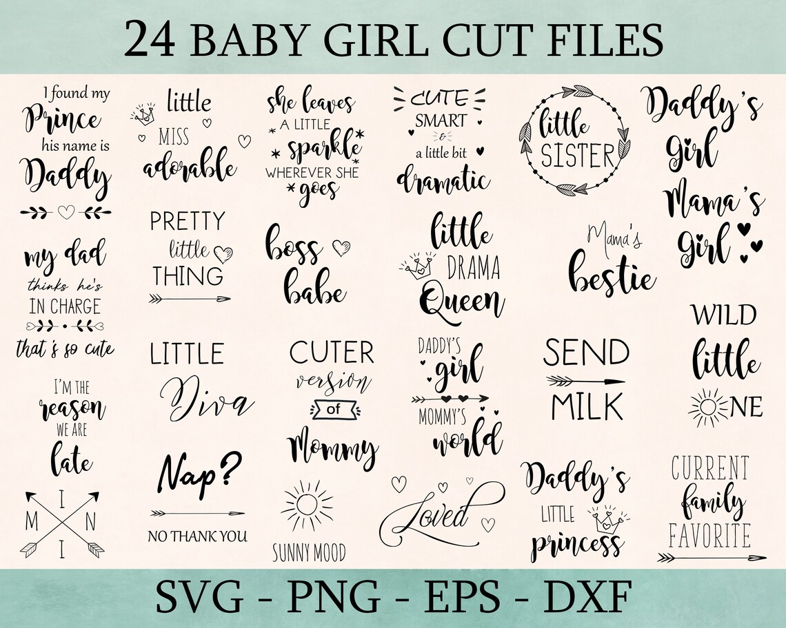 Baby Girl Quotes SVG Cut Files Bundle Newborn Girl PNG Etsy
