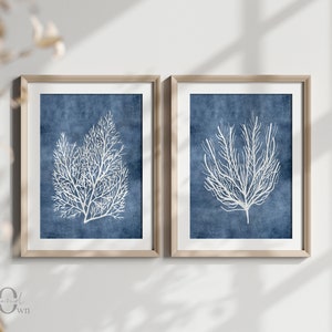 Hamptons Style Prints, Blue Coral Wall Art, Hamptons Wall Art, Printable Set of 2, Two Coral Prints