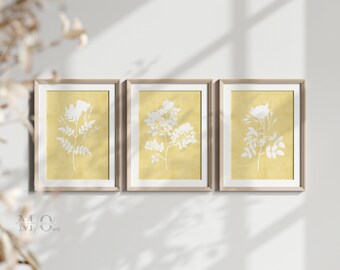 Yellow Wall Art Prints, Watercolor Floral Poster, Yellow Gallery Wall Set of 3, Yellow Flower Print