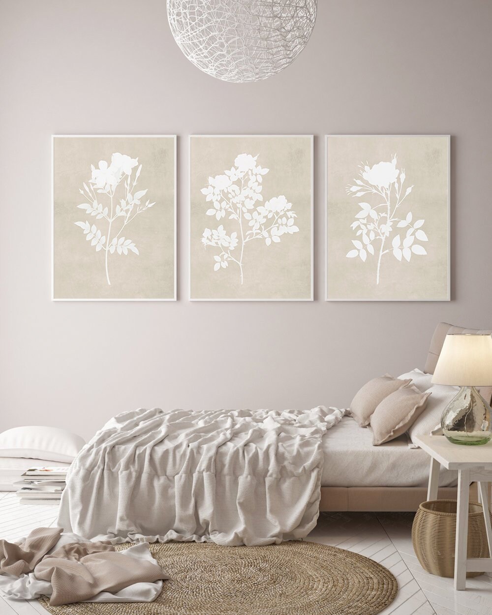 Beige Wall Art Set of 3 Printable Botanical Home Decor Beige Etsy
