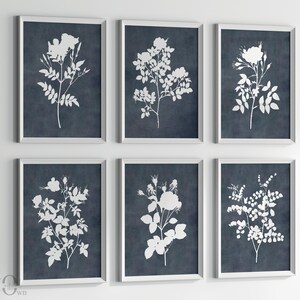 Dark Blue Botanical Print Minimalist, Indigo Flower Poster Print, Botanical Gallery Wall Set, Minimalist Flower Art