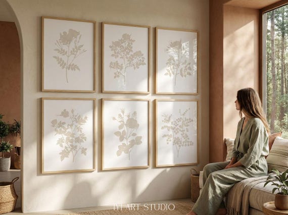 Neutral Botanical Wall Art: Organic Modern Decor, Earth Tone Poster, Minimalist Flower Prints