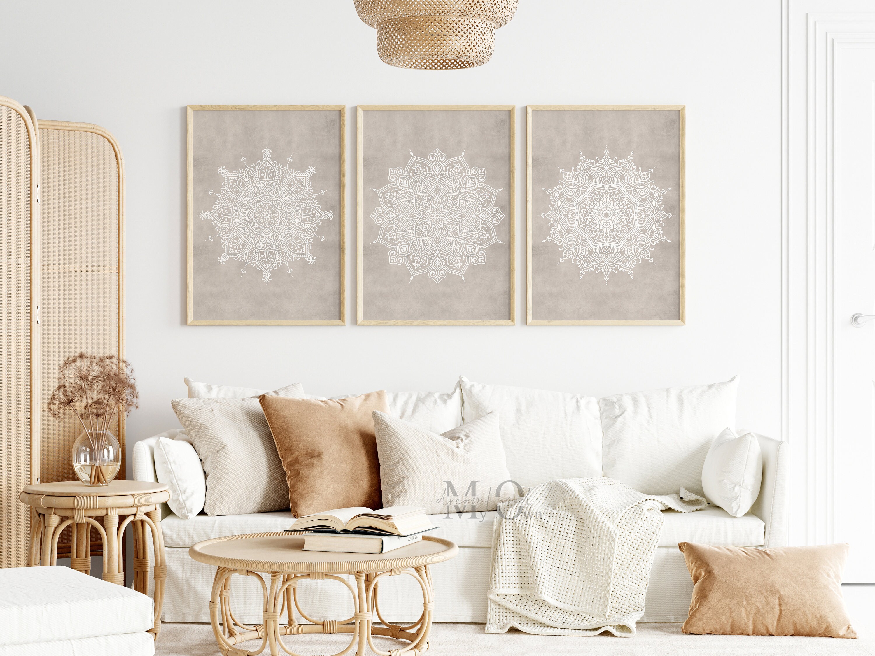 Mandala Wall Art Set of 3: Bohemian Spiritual Print, Yoga Studio Poster ...