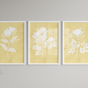 Yellow Flowers Print, Yellow Gallery Wall Set of 3, Modern Yellow Wall Art, Floral Watercolor Poster