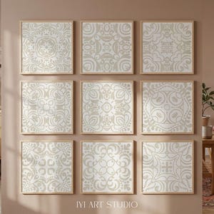 Decoración de pared con azulejos de Talavera: Obra de arte mexicana en tonos neutros, juego de 9 láminas cuadradas.