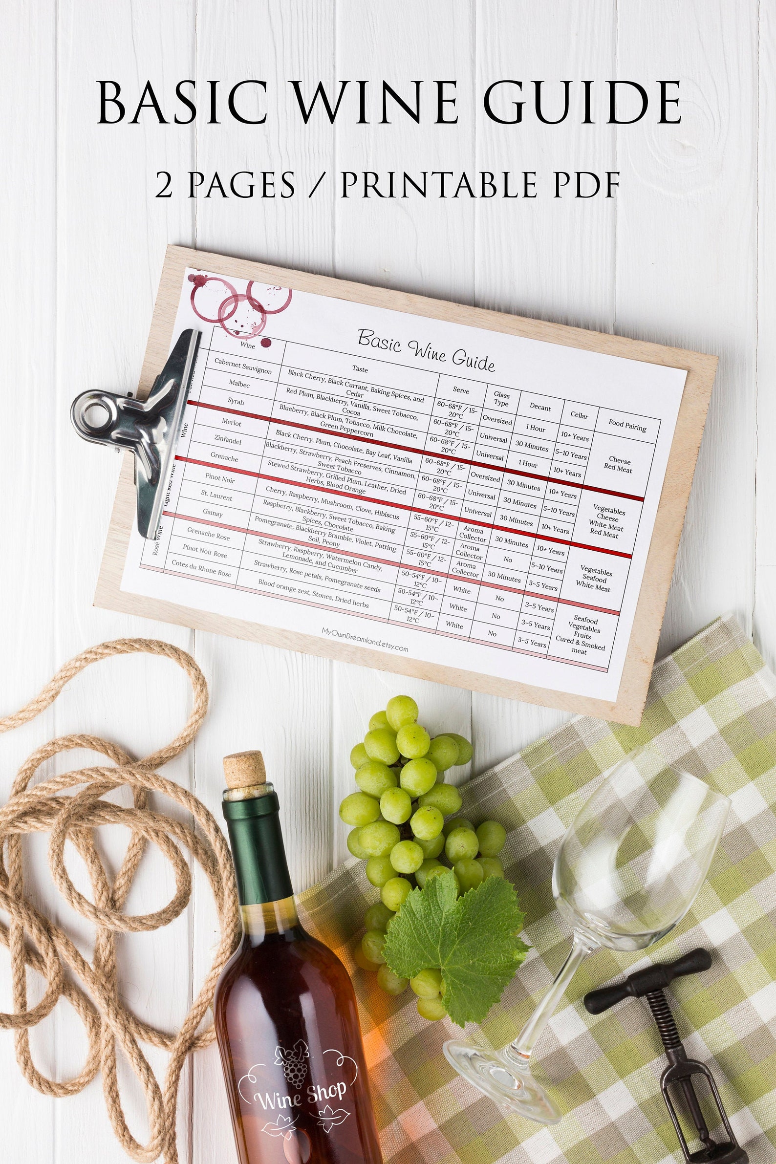 Wine Guide Printable Kitchen Printable Wine Journal Wine | Etsy