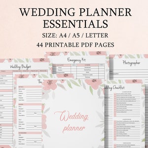 Planificador de bodas imprimible, lista de verificación, hojas de trabajo, PDF, cronograma