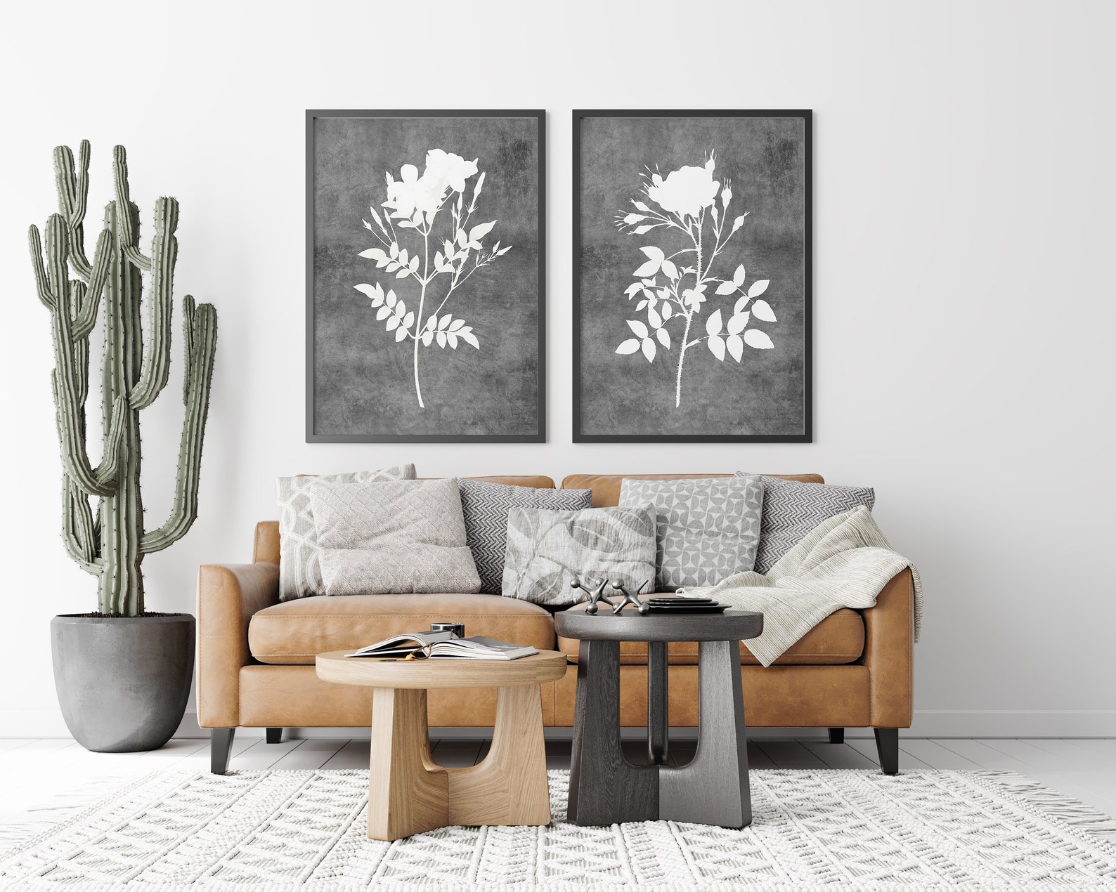 Dark Gray Wall Art Print Flowers Printable Set of 6 Gray Etsy