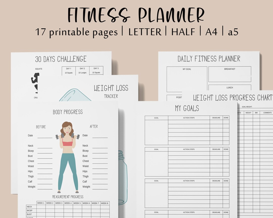 Printable Fitness and Health Planner Weight Loss Tracker Etsy