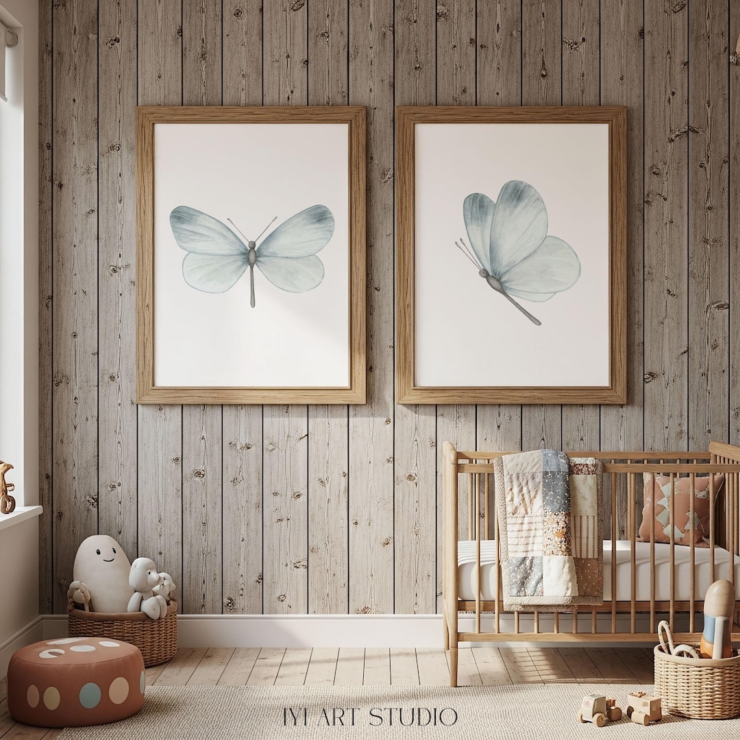 Blue Butterfly Wall Art Set of 2: Watercolor Poster for Nursery Room ...