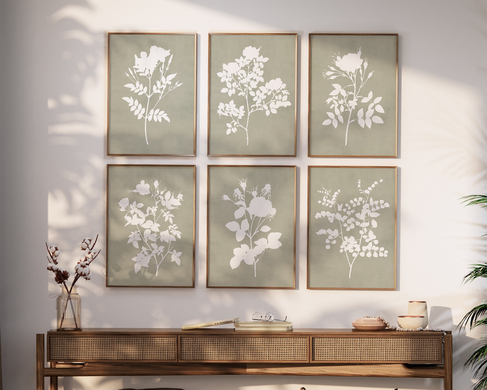 Neutral Green Floral Wall Art Rustic Farmhouse Print Set of Etsy
