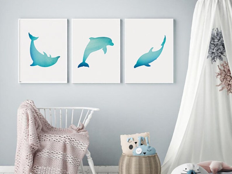 Dolphin Wall Art Print Set of 3 Sea Animal Wall Decor for Etsy