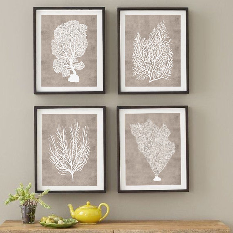 Sea Coral Prints Set of 4 Wall Art Beach Home Decor Taupe Etsy Canada