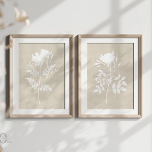 Neutral Wall Art Set of 2, Flower Printable Artwork, Beige Floral Print, Botanical Poster, Neutral Floral Print