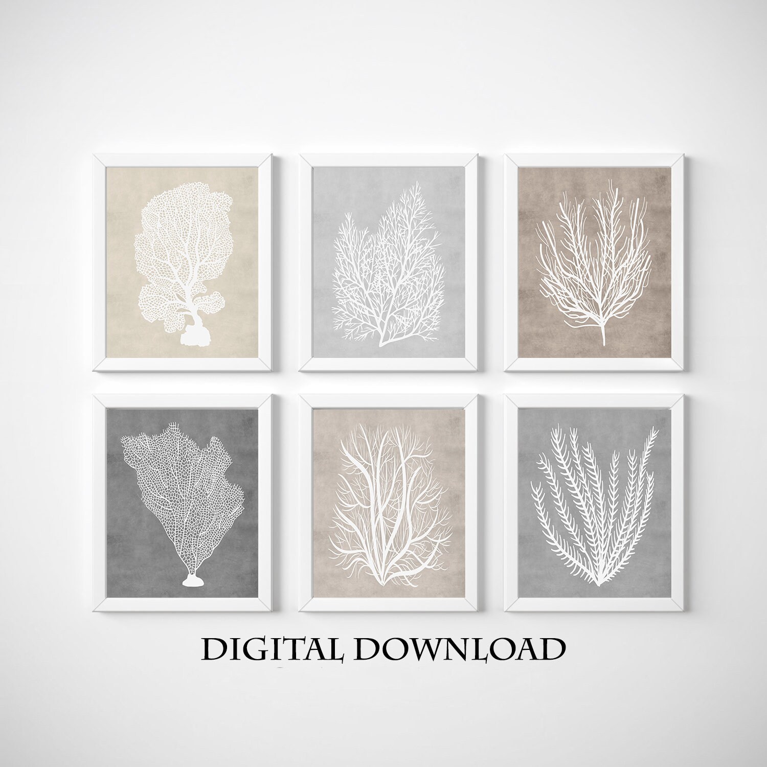 Coastal Gallery Wall Art Set of 6 Sea Coral Prints Wall Decor Etsy