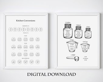 Kitchen Measurement Chart, Kitchen Conversion Chart, Printable Kitchen Wall Art , Cooking Chart