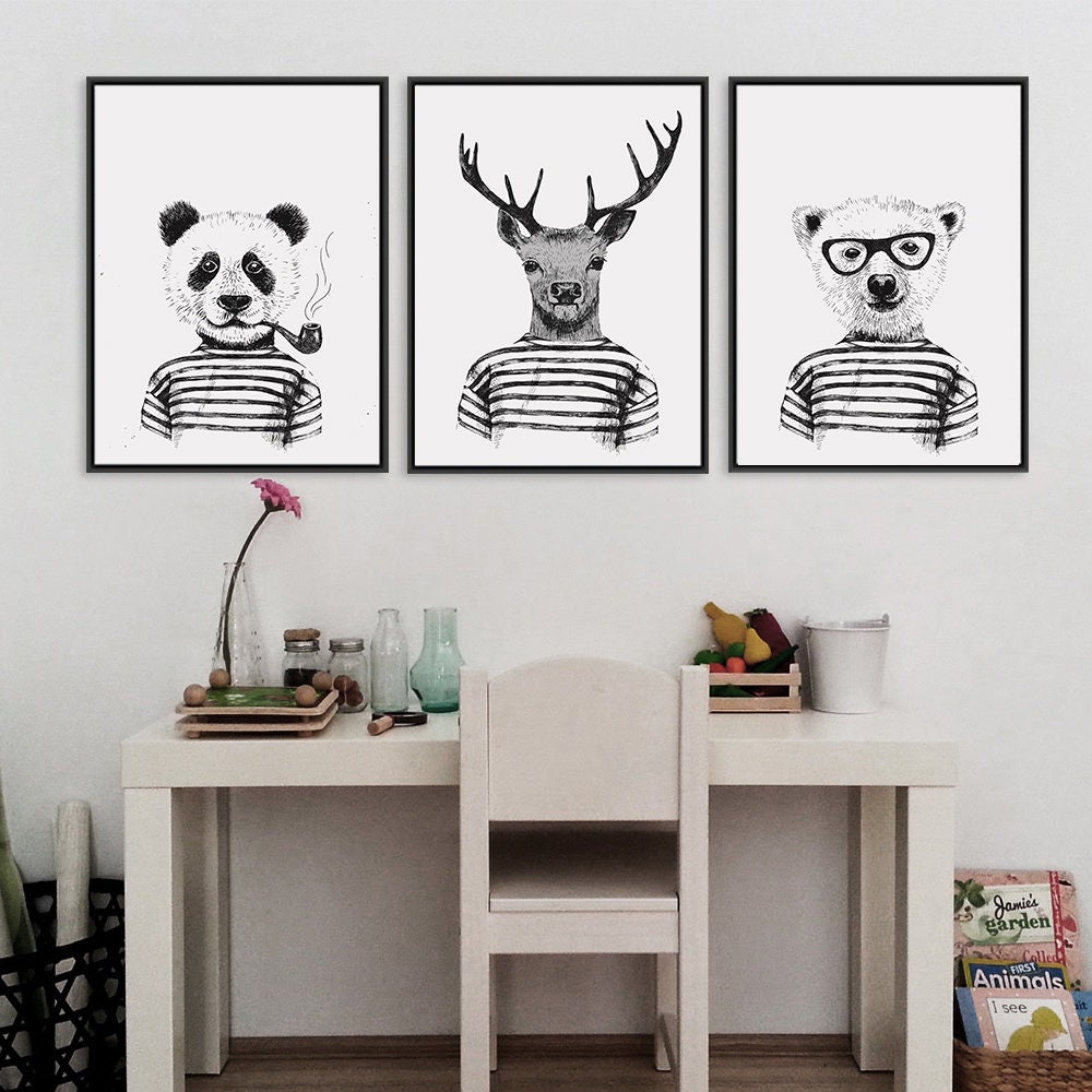 Funny Animal Print Hipster Animal Wall Art Animal Nursery | Etsy