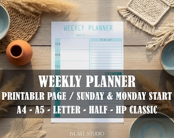 Weekly Planner Printable: Weekly Goals, To Do List (A4/A5/Letter Sizes)