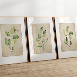 Vintage Botanical Kitchen Print Set: Retro Leaves Illustration (Digital Download)