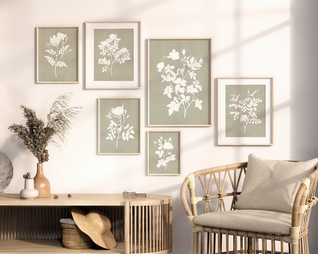 Neutral Green Floral Wall Art Rustic Farmhouse Print Set of Etsy