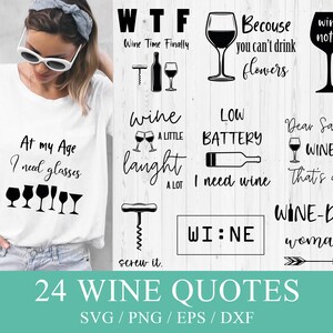 Funny Wine Quotes SVG Bundle: Wine Humor Clipart, T-shirt Designs
