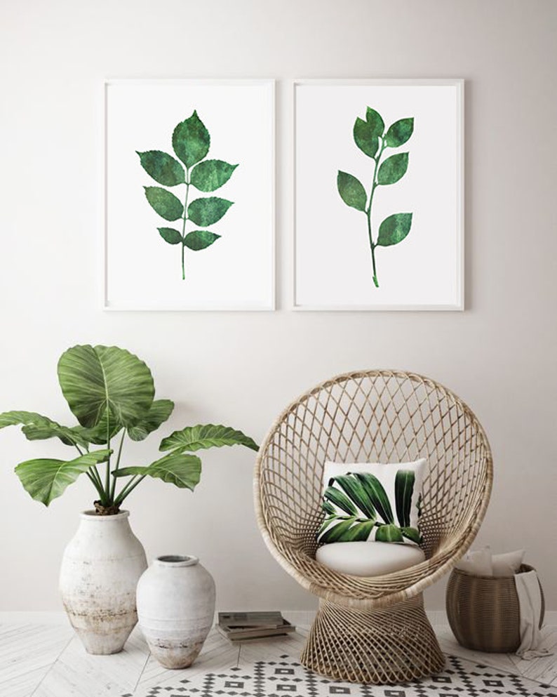 Green Leaves Print Set of 2 Wall Art Botanical Wall Art Etsy