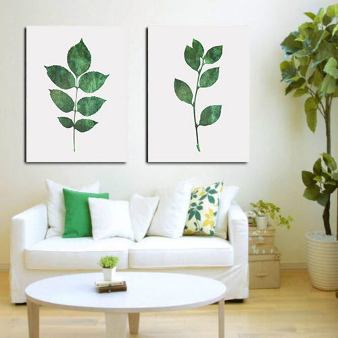 Green Leaves Print Set of 2 Wall Art Botanical Wall Art Etsy